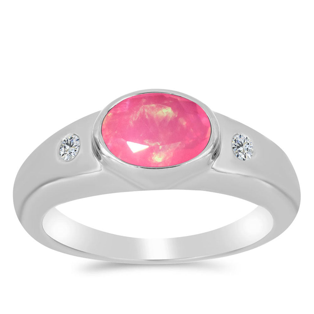 Anillo de Plata con Ópalo Rosa de Lega Dembi y Topacio Blanco 3 
