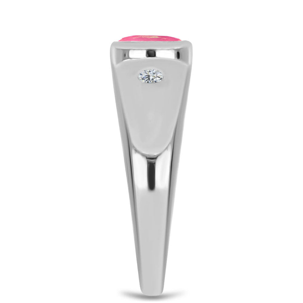 Anillo de Plata con Ópalo Rosa de Lega Dembi y Topacio Blanco