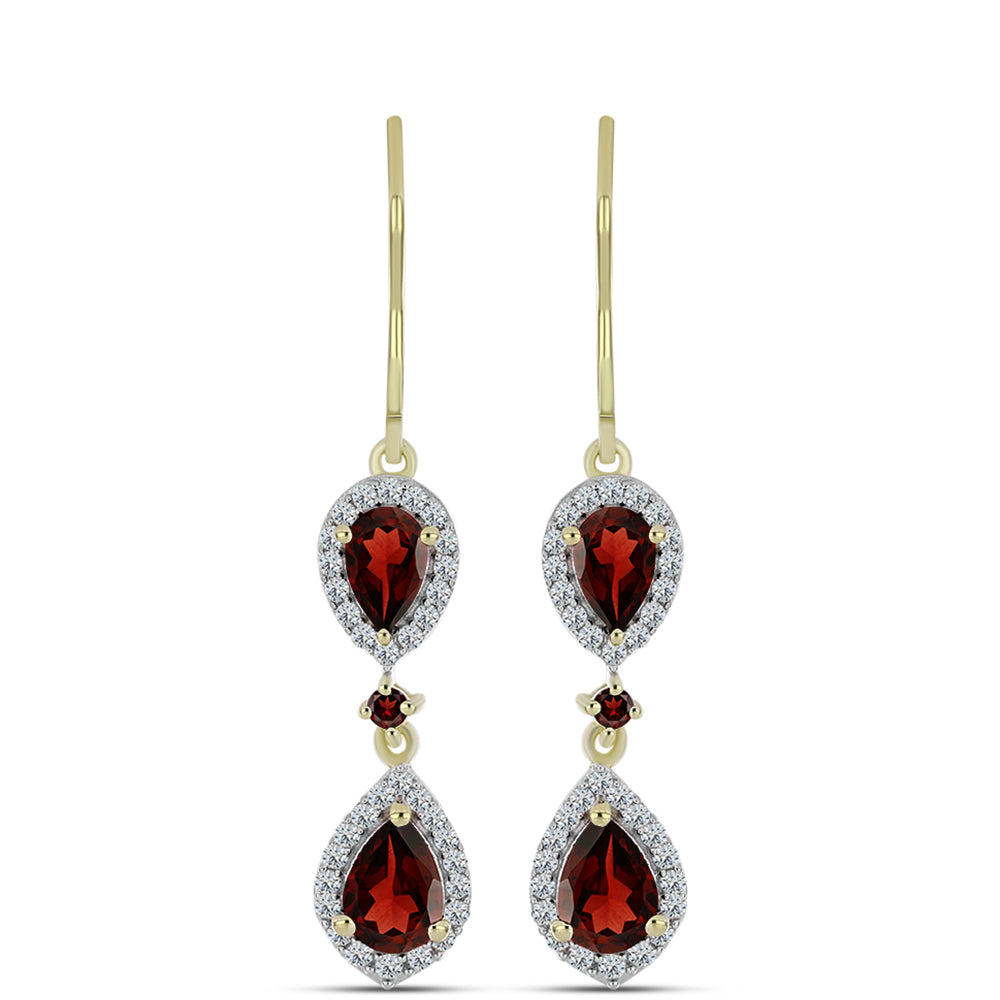 Pendientes de Plata Bañada en Oro con Granate Barton y Topacio Blanco 1 