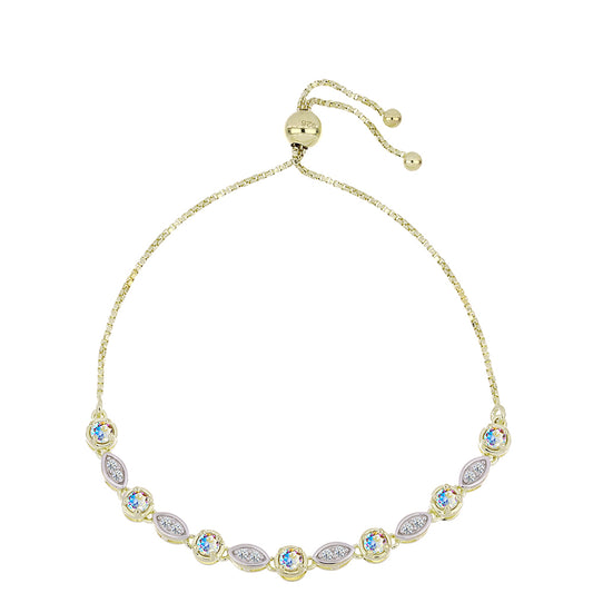 Pulsera de Plata Bañada en Oro con Moisanita hielo y Topacio Blanco