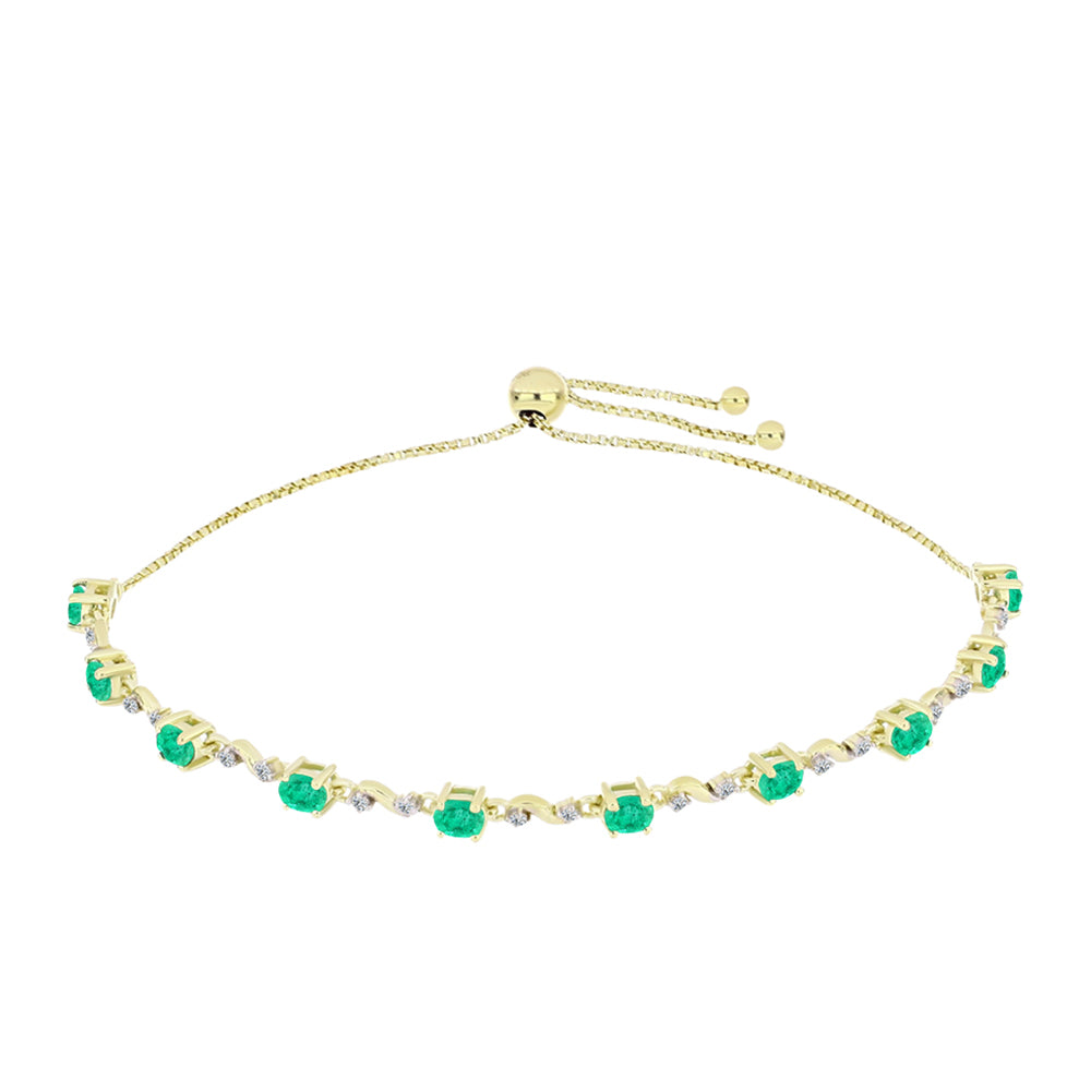 Pulsera de Plata Bañada en Oro con Esmeralda de Colombia y Diamante blanco 1 