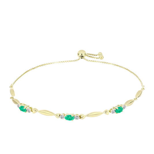 Pulsera de Plata Bañada en Oro con Esmeralda de Colombia y Diamante blanco