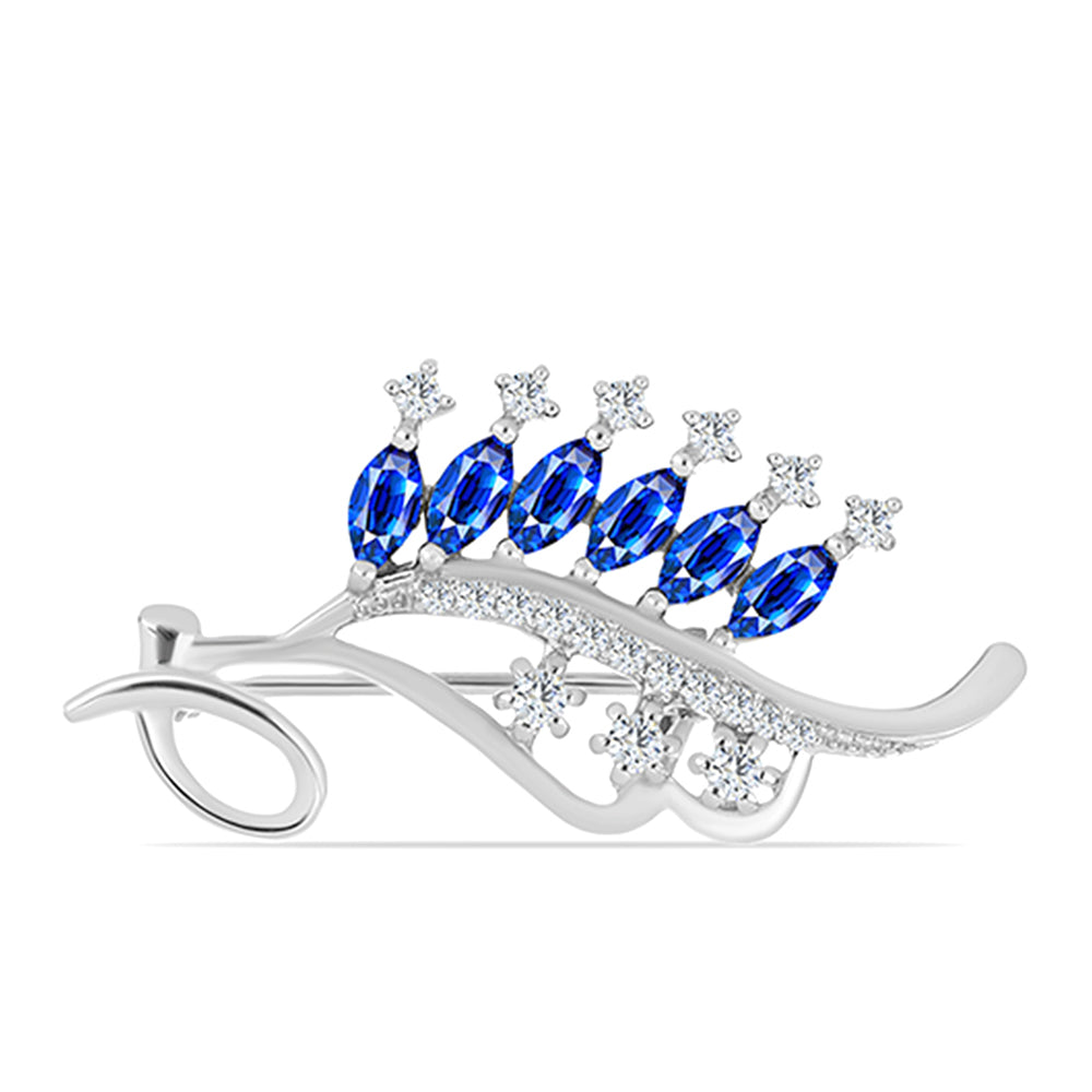 Broche de Plata con Zafiro Azul Australiano y Topacio Blanco 1 