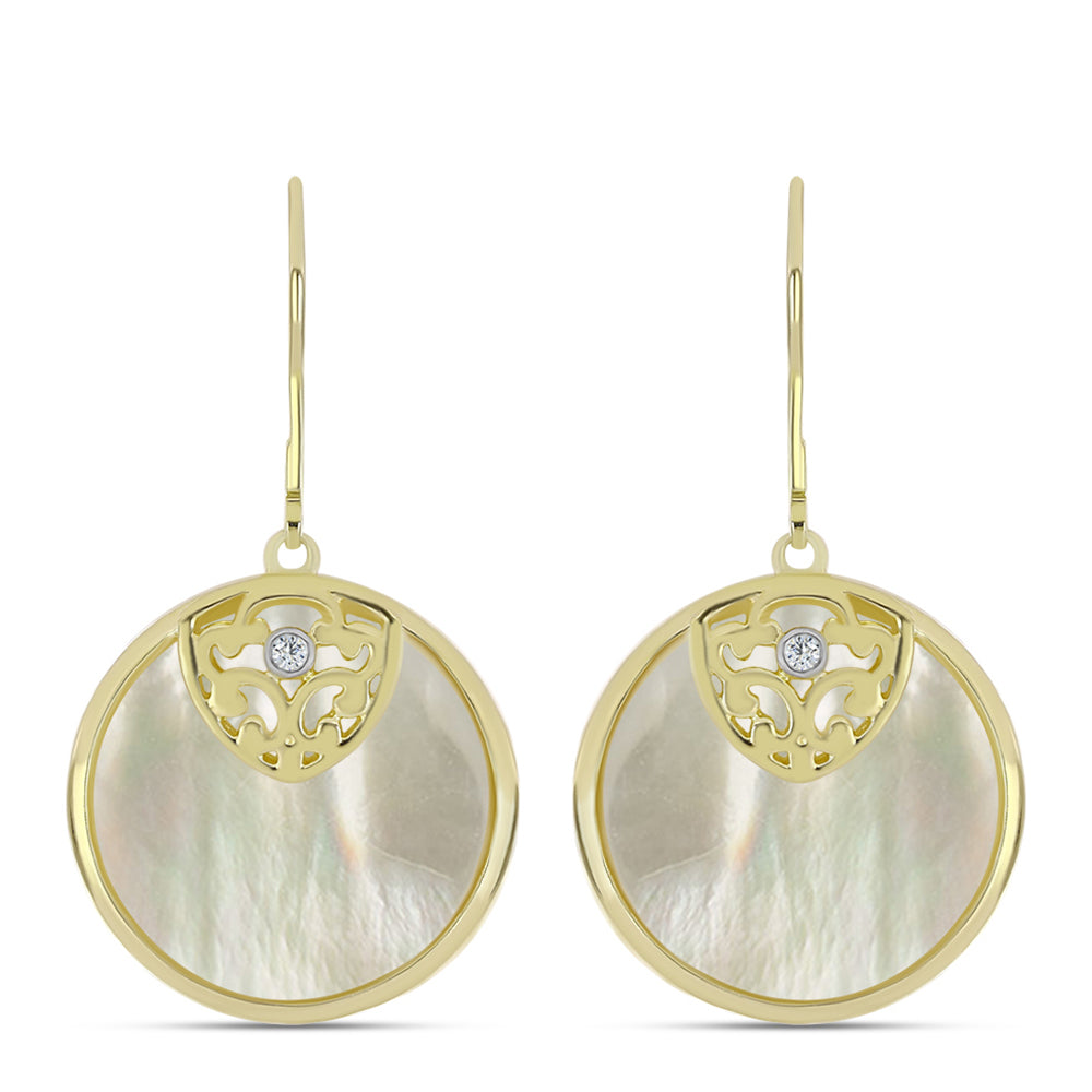 Pendientes de Plata Bañada en Oro con Madreperla y Topacio Blanco 1 