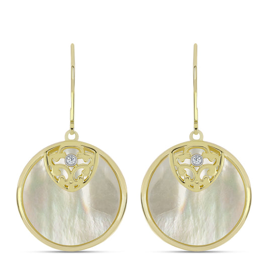 Pendientes de Plata Bañada en Oro con Madreperla y Topacio Blanco