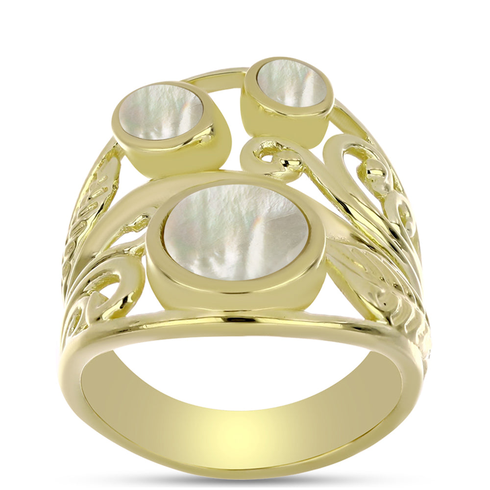 Anillo de Plata Bañada en Oro con Madreperla