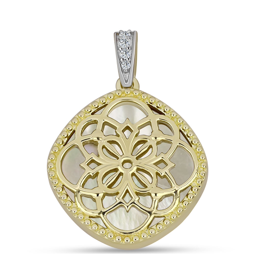 Colgante de Plata Bañada en Oro con Madreperla y Topacio Blanco