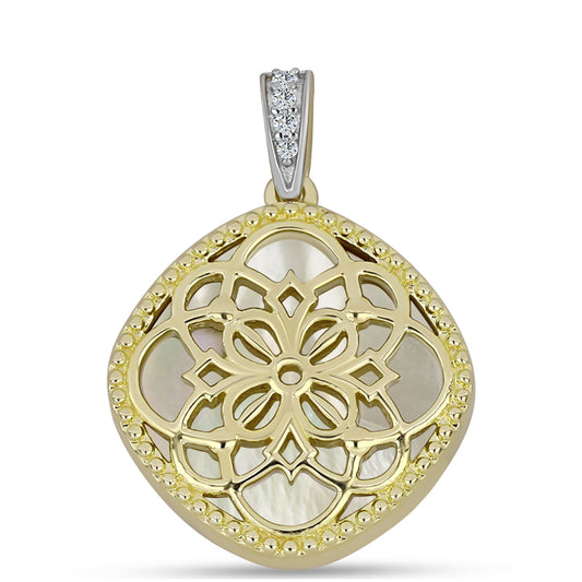 Colgante de Plata Bañada en Oro con Madreperla y Topacio Blanco