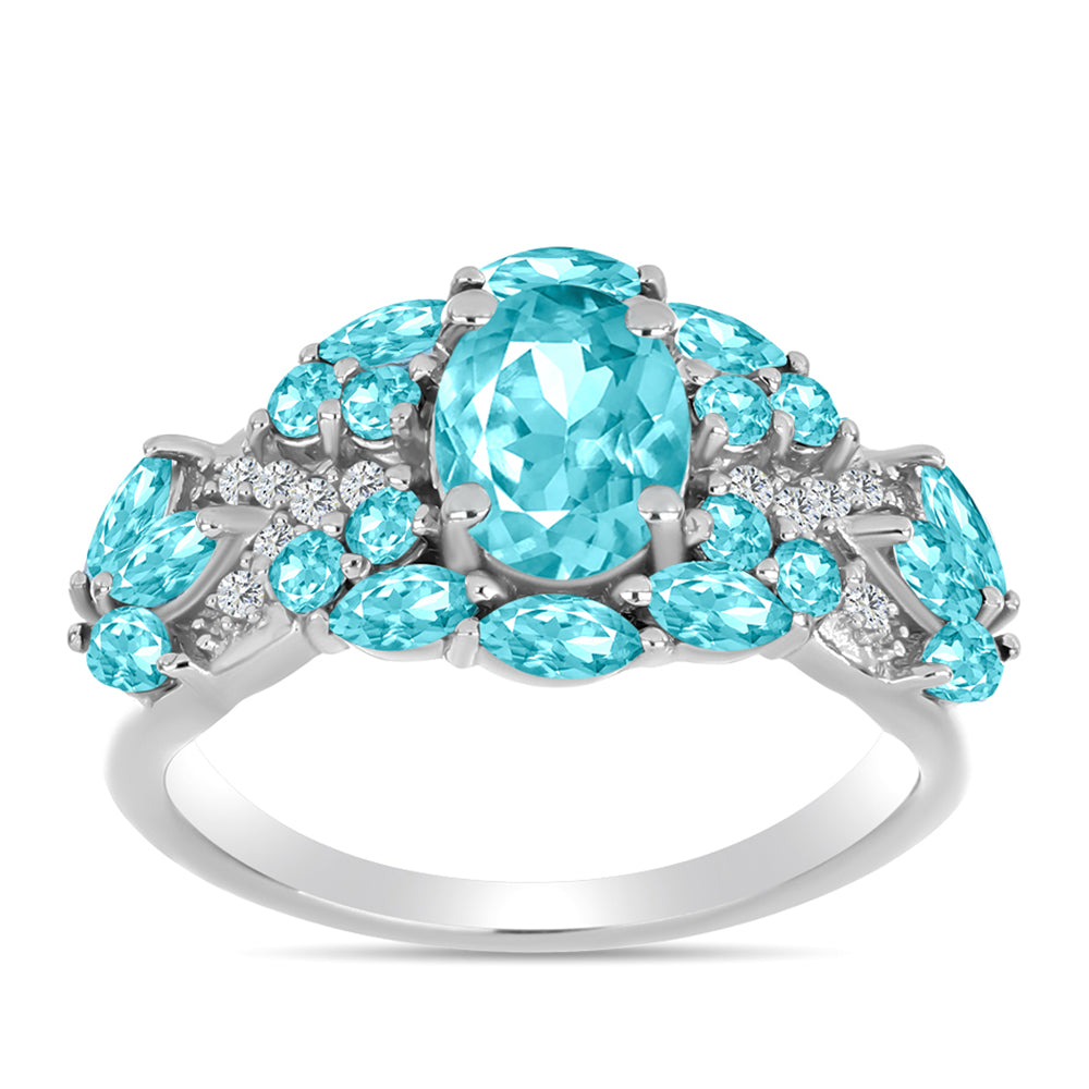 Anillo de Plata con Cuarzo Paraiba y Topacio Blanco 1 