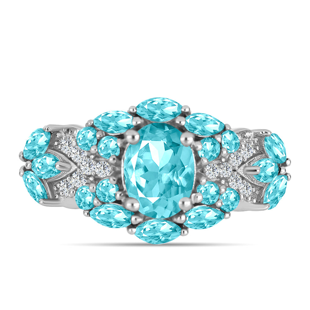 Anillo de Plata con Cuarzo Paraiba y Topacio Blanco