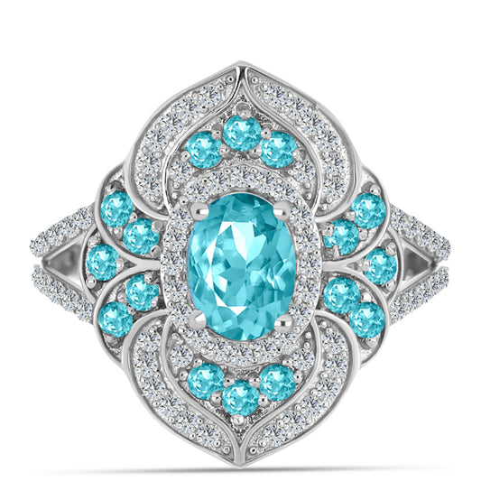 Anillo de Plata con Cuarzo Paraiba y Topacio Blanco