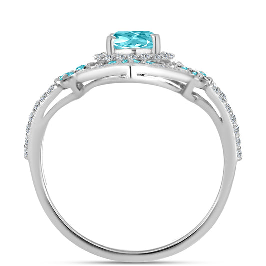 Anillo de Plata con Cuarzo Paraiba y Topacio Blanco