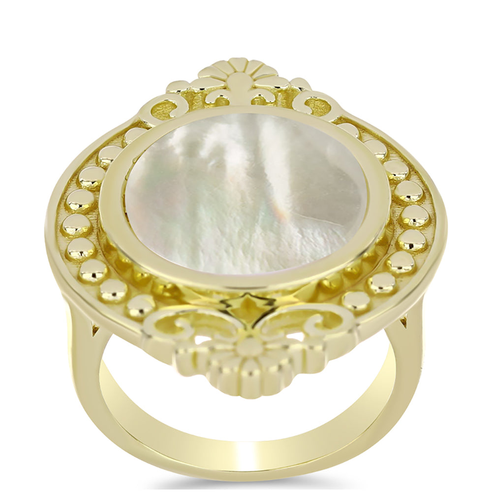 Anillo de Plata Bañada en Oro con Madreperla