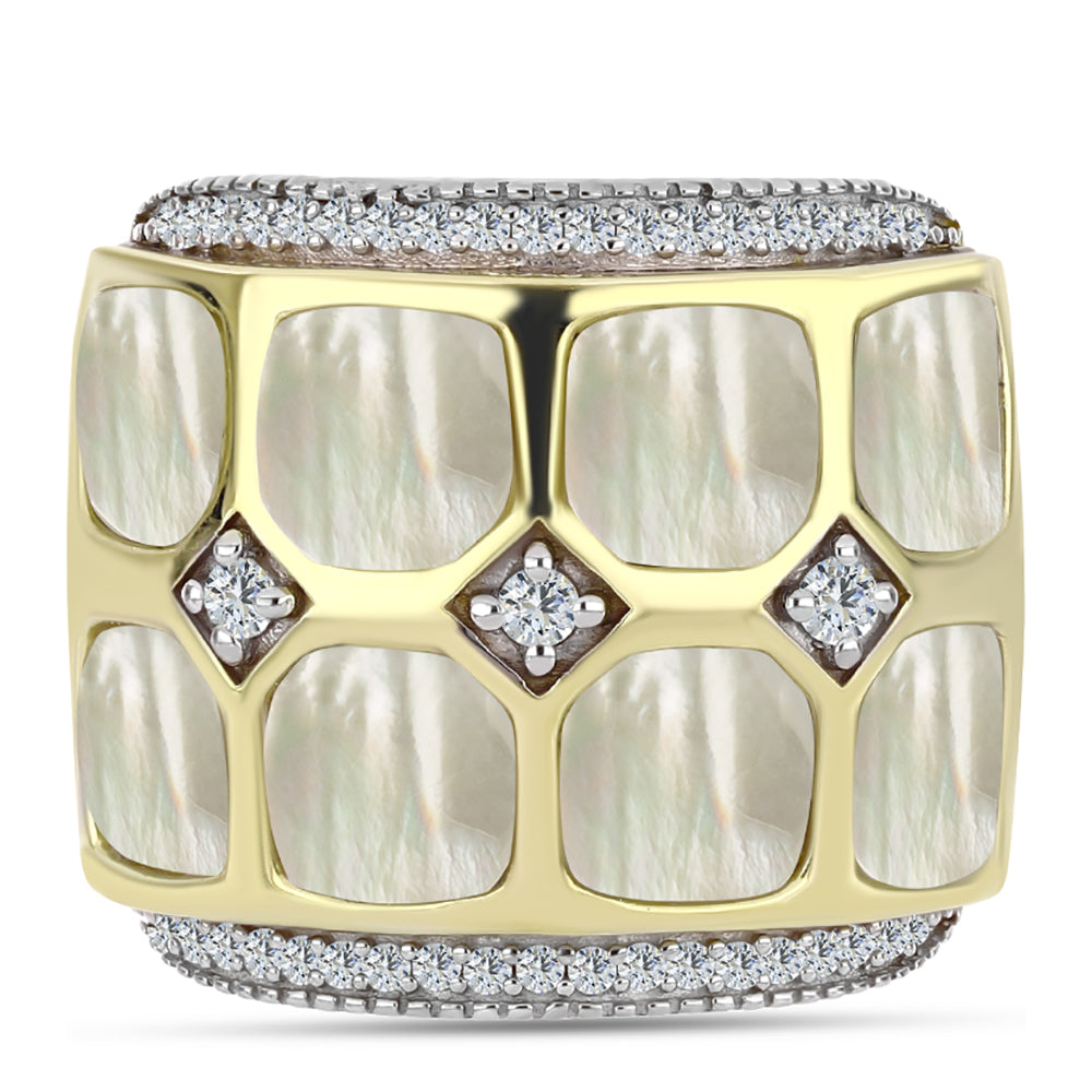 Anillo de Plata Bañada en Oro con Madreperla y Topacio Blanco 1 