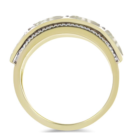 Anillo de Plata Bañada en Oro con Madreperla y Topacio Blanco