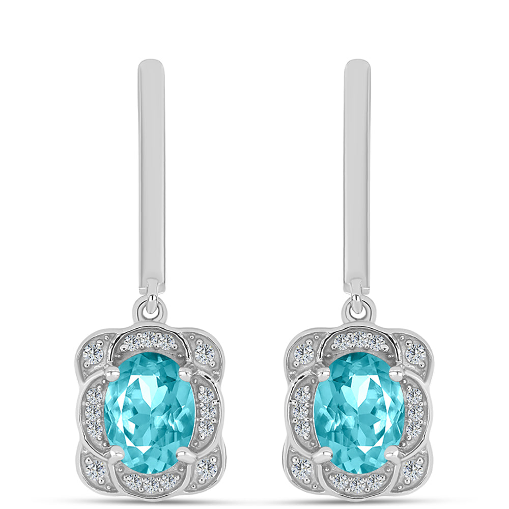 Pendientes de Plata con Cuarzo Paraiba y Topacio Blanco