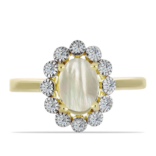 Anillo de Plata Bañada en Oro con Madreperla y Topacio Blanco