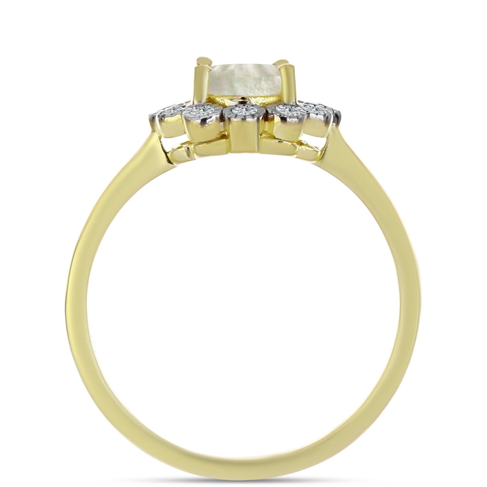 Anillo de Plata Bañada en Oro con Madreperla y Topacio Blanco 2 