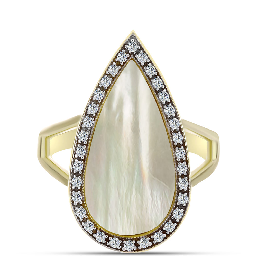 Anillo de Plata Bañada en Oro con Madreperla y Topacio Blanco 1 