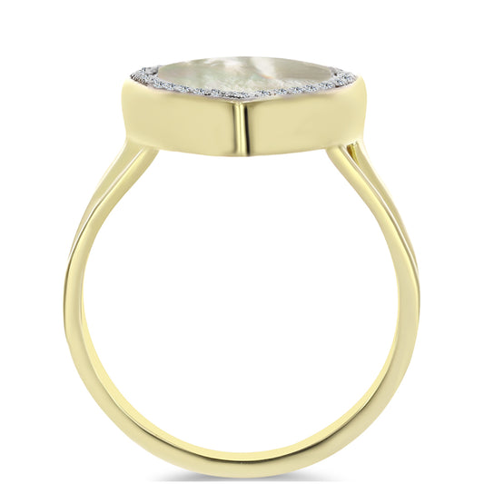 Anillo de Plata Bañada en Oro con Madreperla y Topacio Blanco