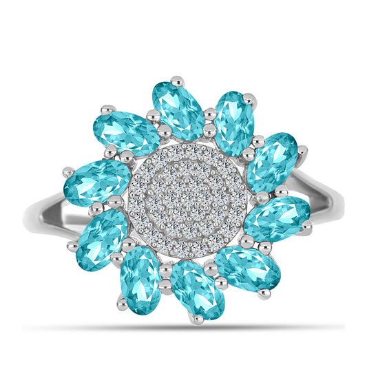 Anillo de Plata con Cuarzo Paraiba y Topacio Blanco