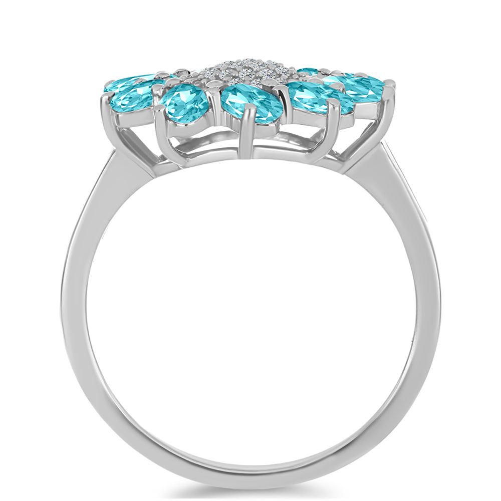 Anillo de Plata con Cuarzo Paraiba y Topacio Blanco 2 