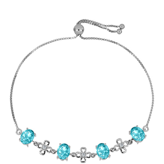 Pulsera de Plata con Cuarzo Paraiba y Topacio Blanco