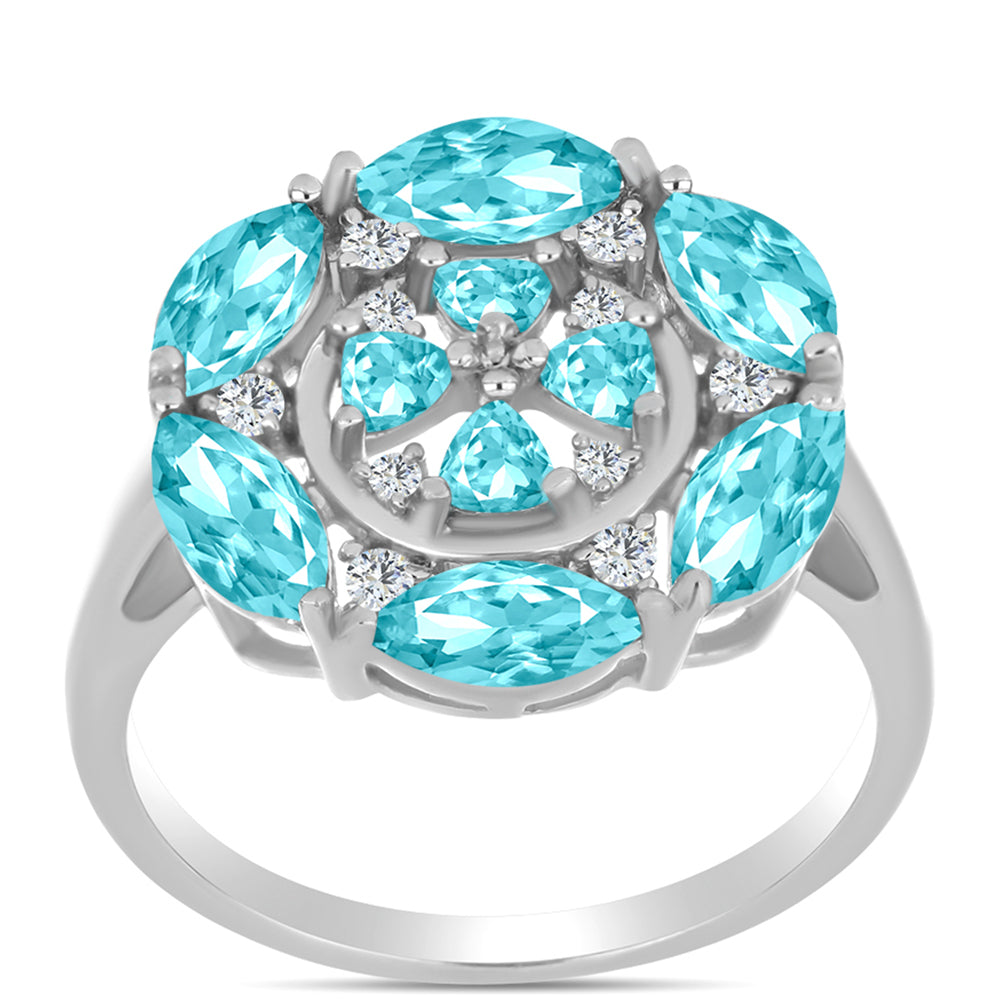 Anillo de Plata con Cuarzo Paraiba y Topacio Blanco