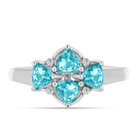 Anillo de Plata con Cuarzo Paraiba y Topacio Blanco