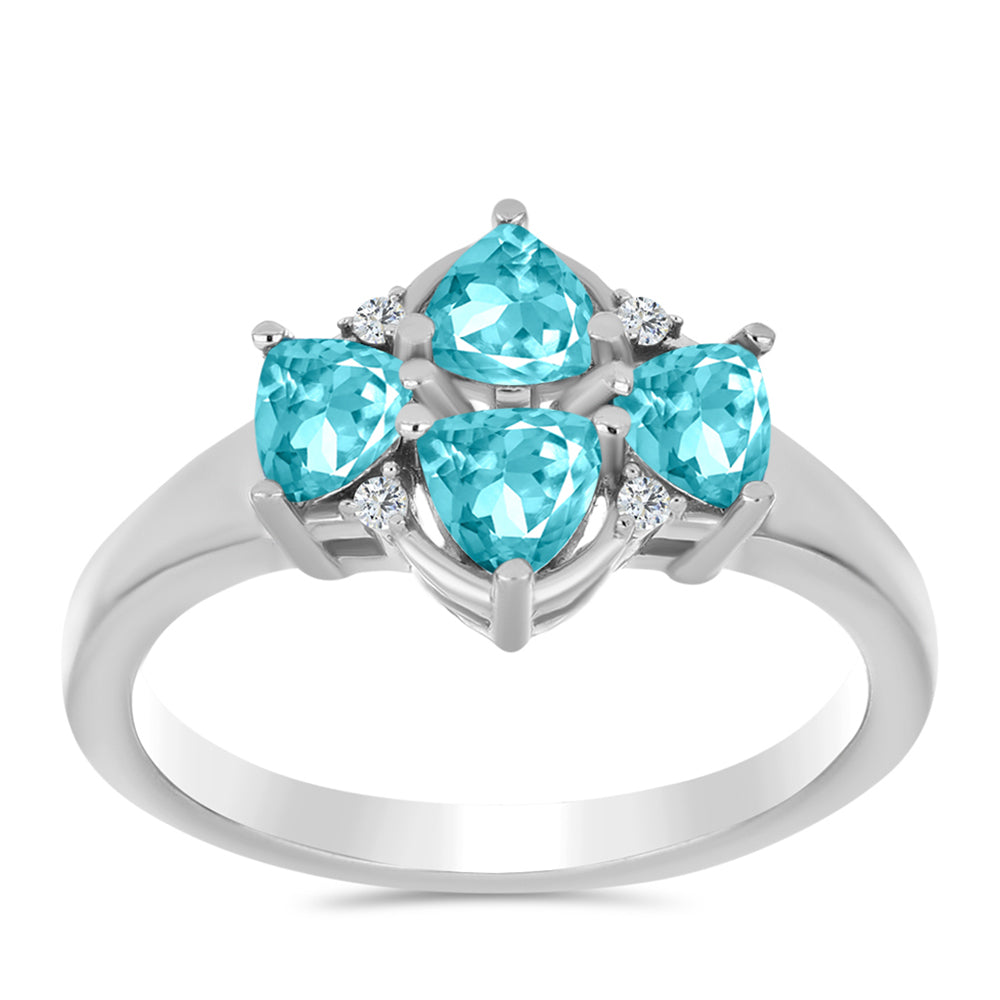 Anillo de Plata con Cuarzo Paraiba y Topacio Blanco