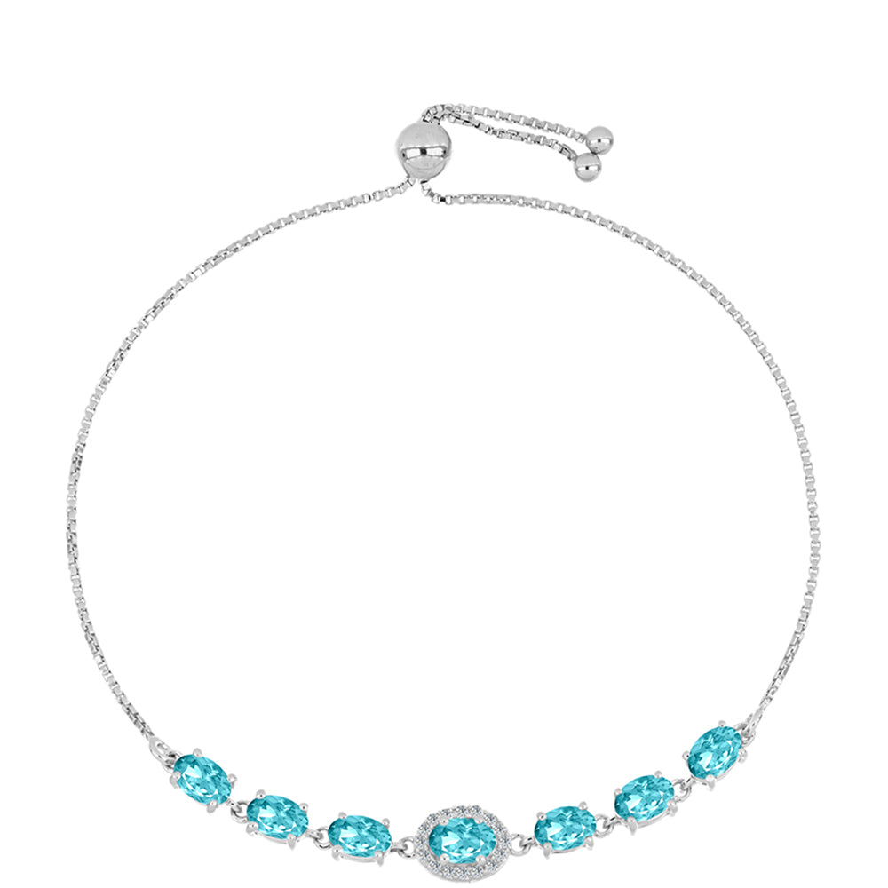Pulsera de Plata con Cuarzo Paraiba y Topacio Blanco 1 