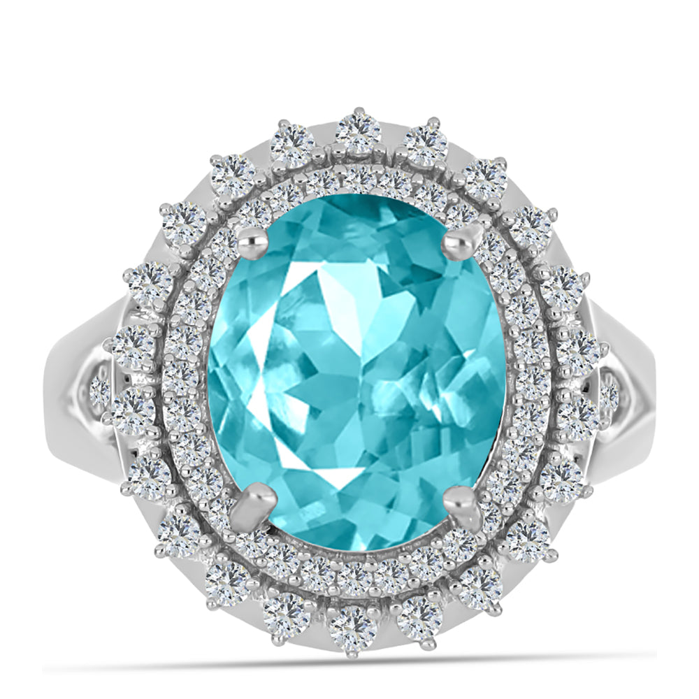 Anillo de Plata con Cuarzo Paraiba y Topacio Blanco 1 