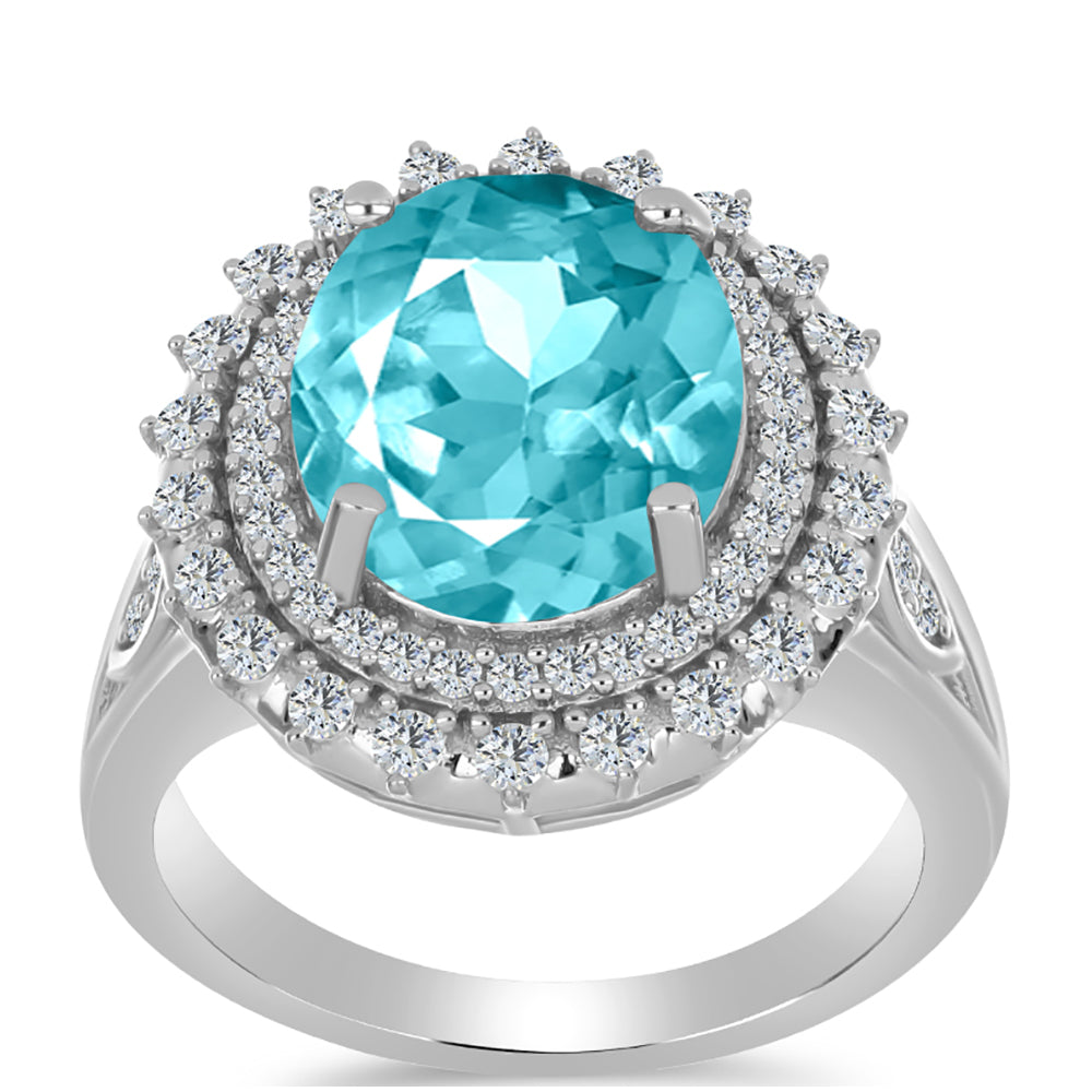 Anillo de Plata con Cuarzo Paraiba y Topacio Blanco 3 