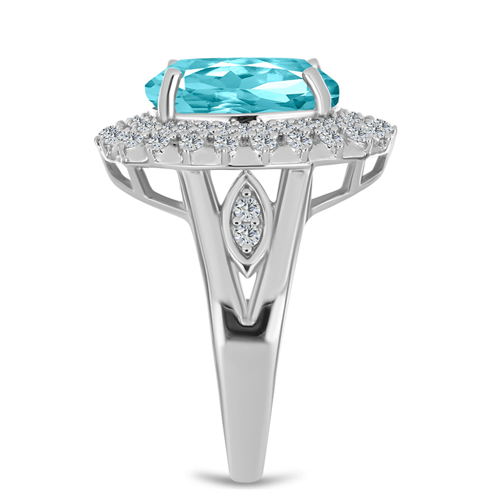 Anillo de Plata con Cuarzo Paraiba y Topacio Blanco
