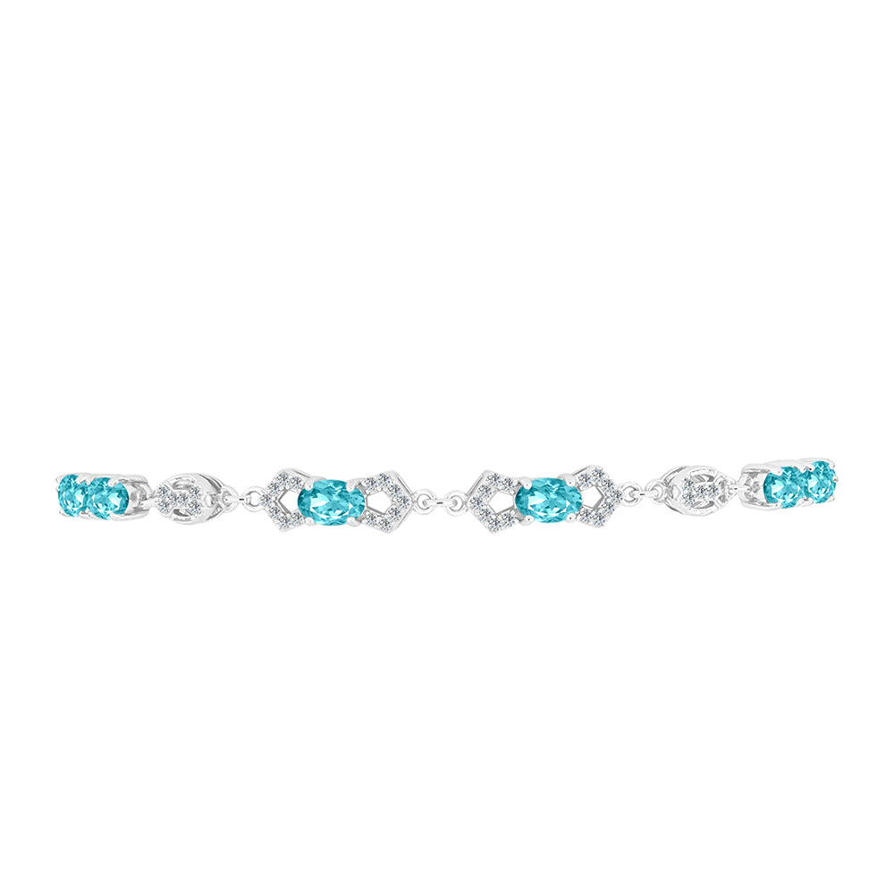 Pulsera de Plata con Cuarzo Paraiba y Topacio Blanco