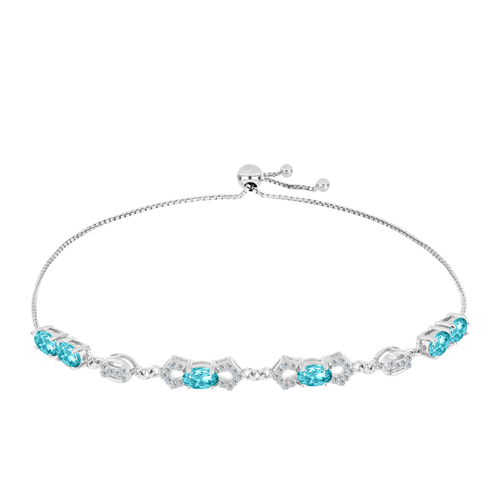 Pulsera de Plata con Cuarzo Paraiba y Topacio Blanco 1 