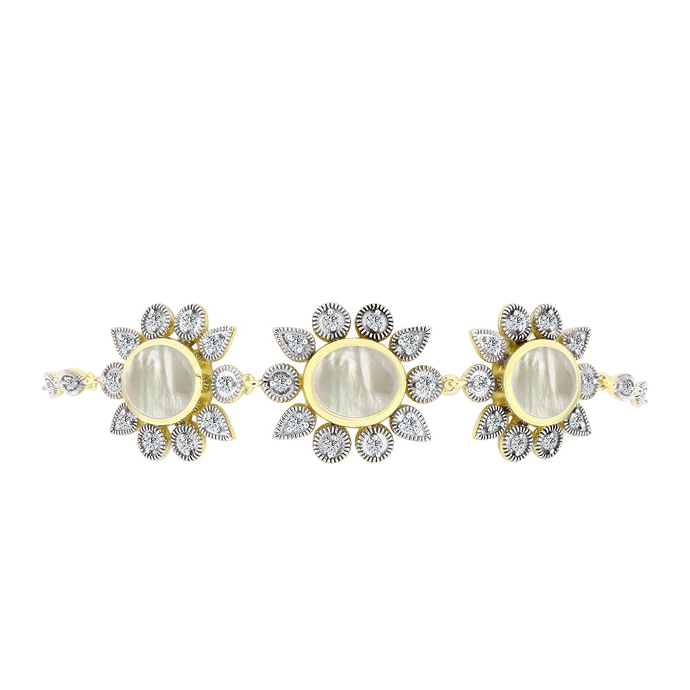 Pulsera de Plata Bañada en Oro con Madreperla y Topacio Blanco 2 