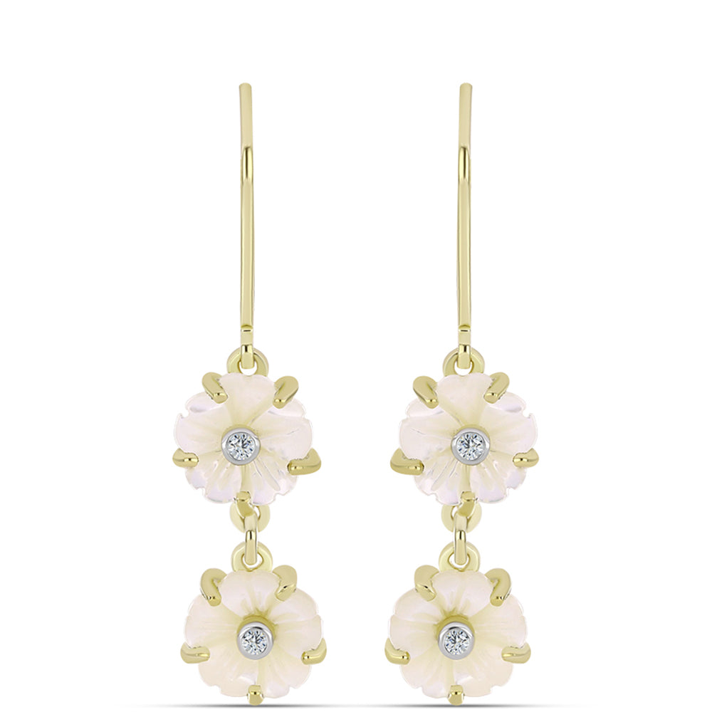 Pendientes de Plata Bañada en Oro con Madreperla y Topacio Blanco