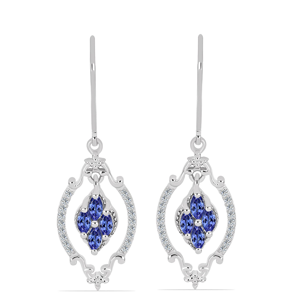 Pendientes de Plata con Tanzanita AAA y Topacio Blanco