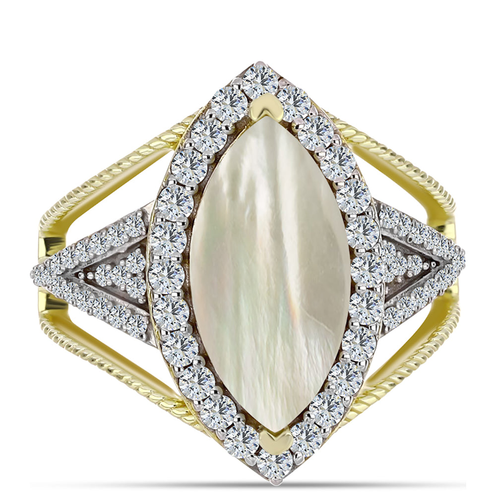 Anillo de Plata Bañada en Oro con Madreperla y Topacio Blanco 1 