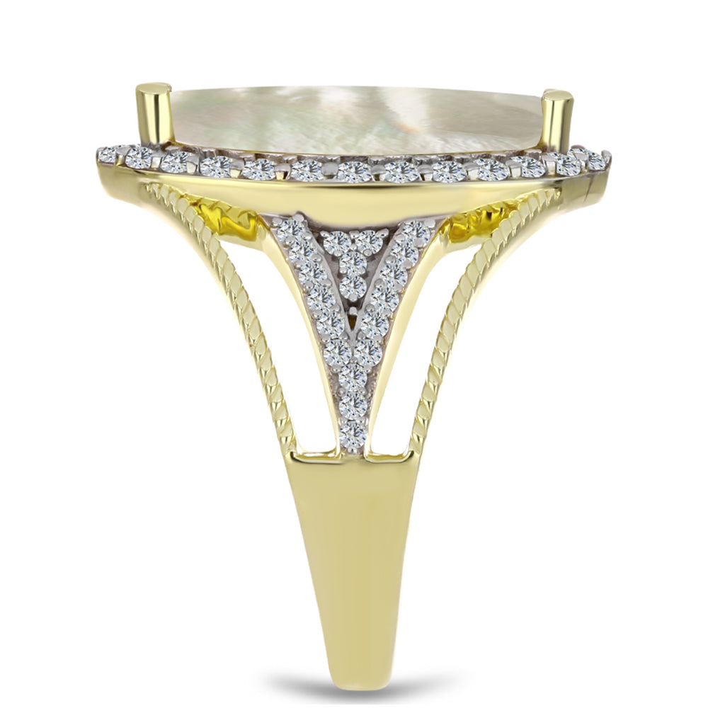 Anillo de Plata Bañada en Oro con Madreperla y Topacio Blanco 4 