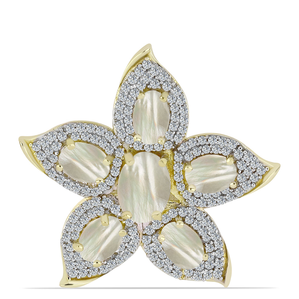 Broche de Plata Bañada en Oro con Madreperla