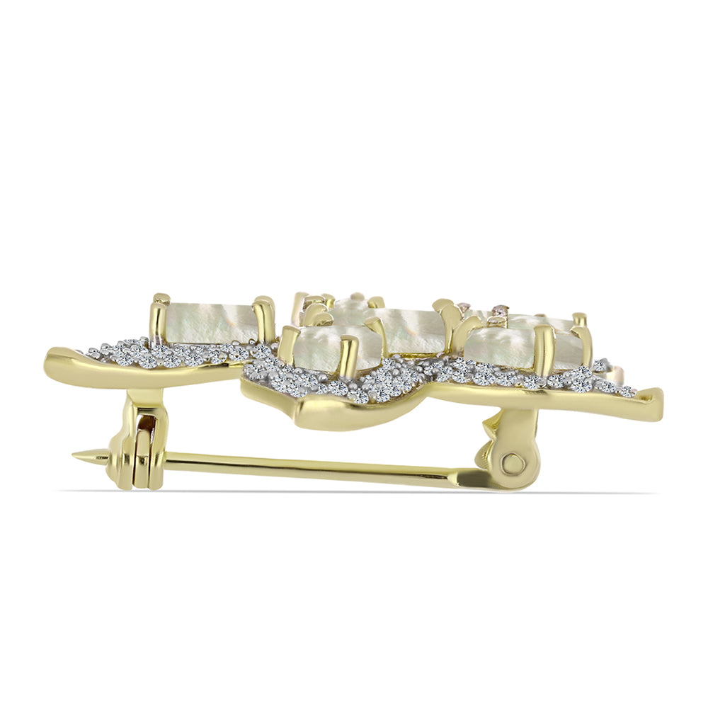 Broche de Plata Bañada en Oro con Madreperla