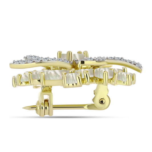 Broche de Plata Bañada en Oro con Madreperla