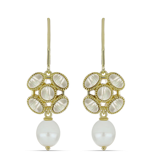 Pendientes de Plata Bañada en Oro con Madreperla y Perla de Agua Dulce