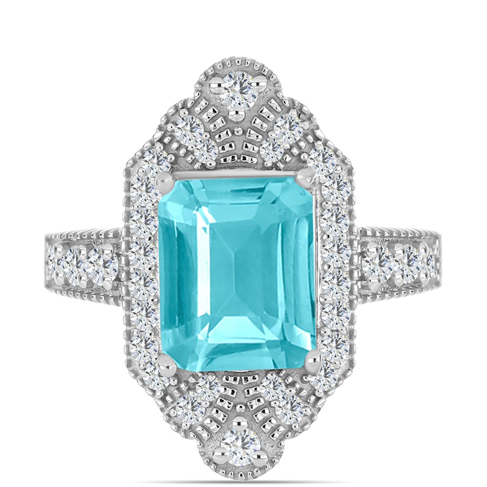 Anillo de Plata con Cuarzo Paraiba y Topacio Blanco