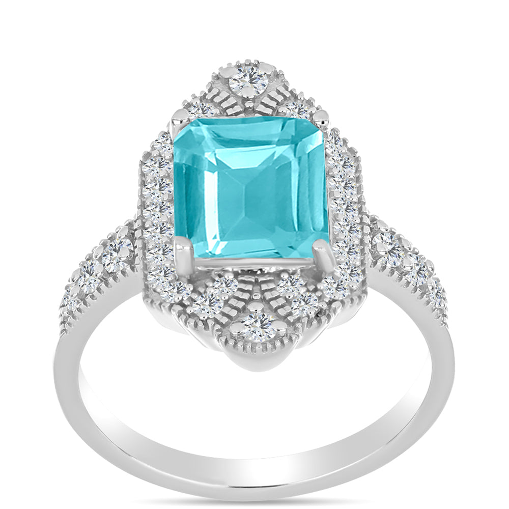 Anillo de Plata con Cuarzo Paraiba y Topacio Blanco 3 