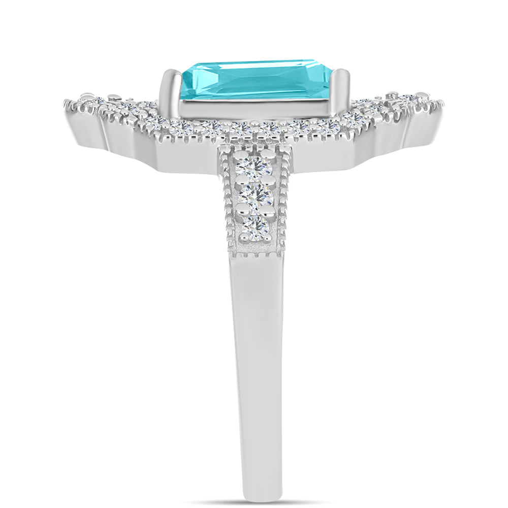 Anillo de Plata con Cuarzo Paraiba y Topacio Blanco 4 