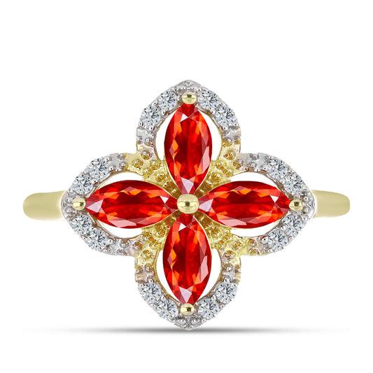 Anillo de Plata Bañada en Oro con Ópalo Rojo etíope de Lega Dembi y Topacio Blanco