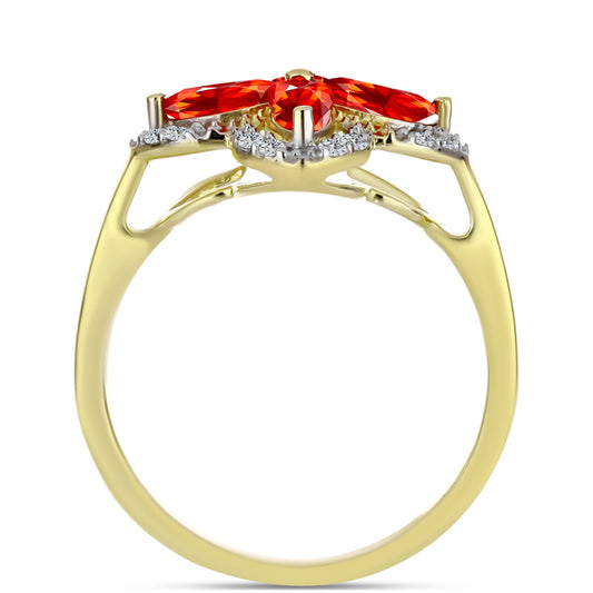 Anillo de Plata Bañada en Oro con Ópalo Rojo etíope de Lega Dembi y Topacio Blanco